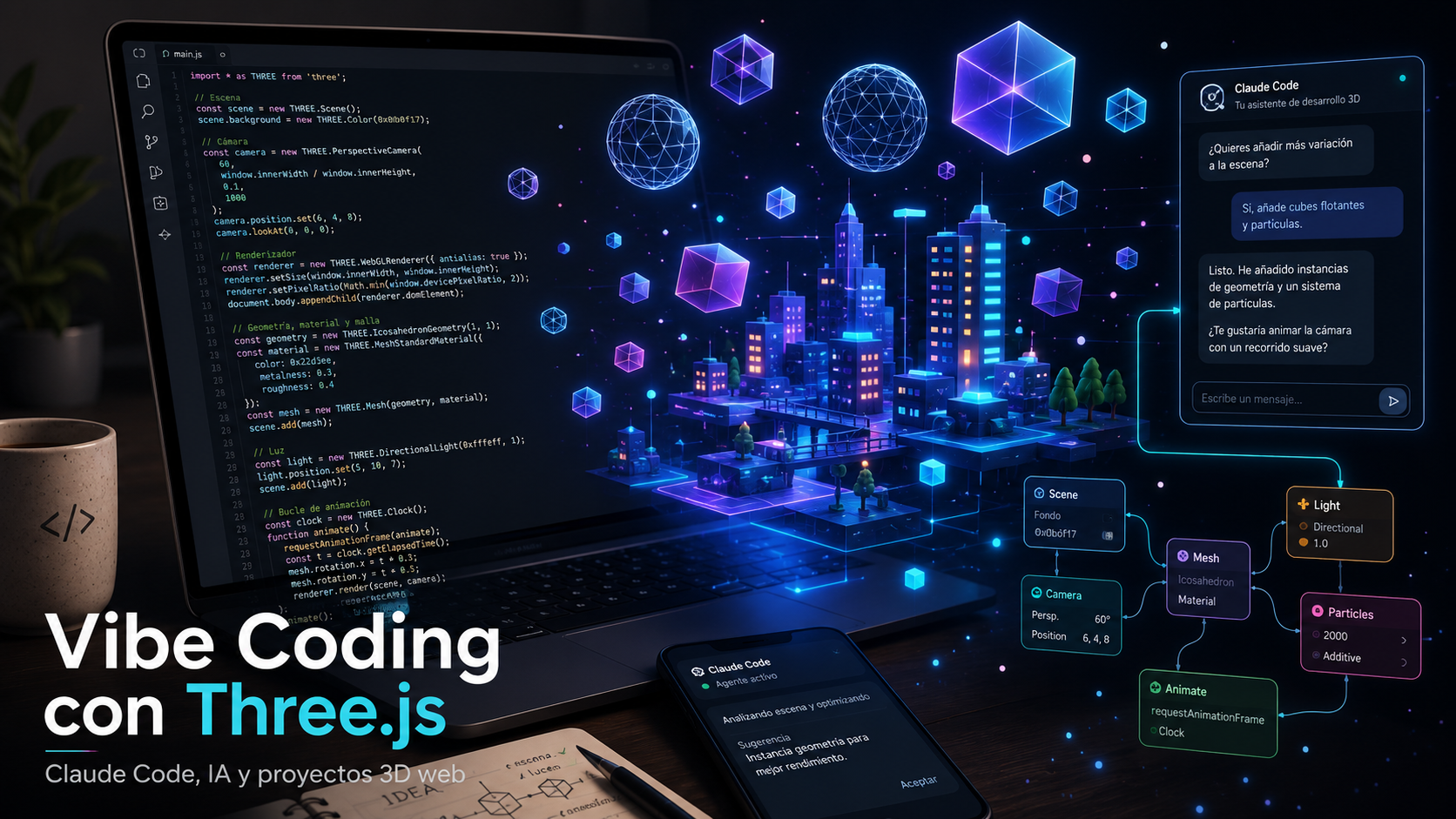 ALT: Vibe Coding con Three.js y Claude Code para crear proyectos 3D web con Inteligencia Artificial ALT: Vibe Coding con Three.js y Claude Code para crear proyectos 3D web con Inteligencia Artificial